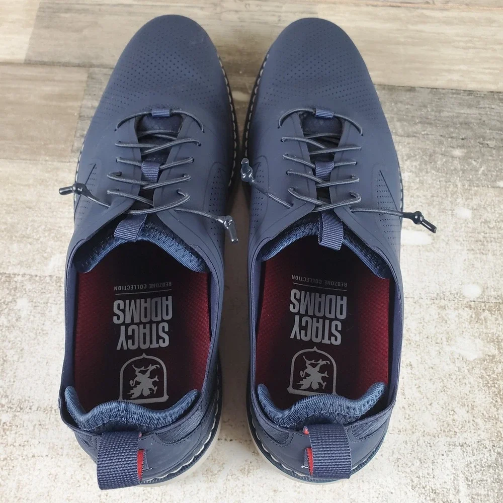 Stacy Adams Syncro Mens Oxford Shoes Sz 10.5 M Navy Leather Lace Up Plain Toe